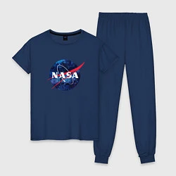 Пижама хлопковая женская NASA: Cosmic Logo, цвет: тёмно-синий
