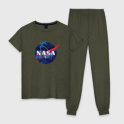 Пижама хлопковая женская NASA: Cosmic Logo, цвет: меланж-хаки