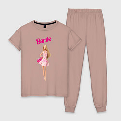 Пижама хлопковая женская Барби на прогулке, цвет: пыльно-розовый