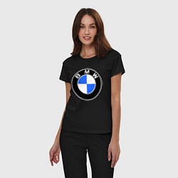 Пижама хлопковая женская Logo BMW, цвет: черный — фото 2