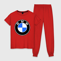 Пижама хлопковая женская Logo BMW, цвет: красный
