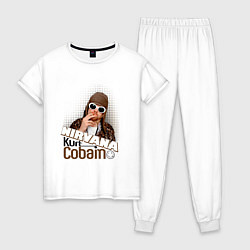 Пижама хлопковая женская Kurt Cobain in glasses, цвет: белый