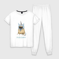 Пижама хлопковая женская Pugicorn, цвет: белый
