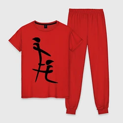 Пижама хлопковая женская Иероглиф: минет, цвет: красный
