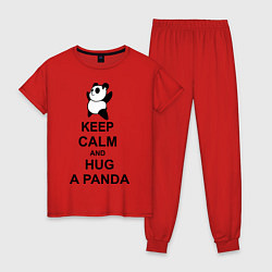 Пижама хлопковая женская Keep Calm & Hug A Panda, цвет: красный