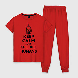 Пижама хлопковая женская Keep Calm & Kill All Humans, цвет: красный