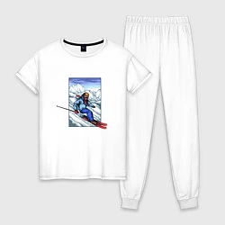 Пижама хлопковая женская Лыжный Спорт, цвет: белый