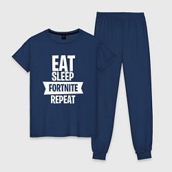 Пижама хлопковая женская Eat Sleep Fortnite Repeat, цвет: тёмно-синий