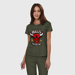 Пижама хлопковая женская Chicago Bulls est. 1966, цвет: меланж-хаки — фото 2