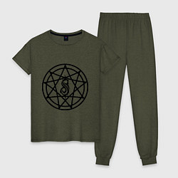 Пижама хлопковая женская Slipknot Pentagram, цвет: меланж-хаки