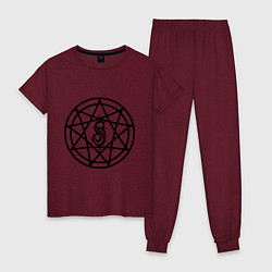 Пижама хлопковая женская Slipknot Pentagram, цвет: меланж-бордовый