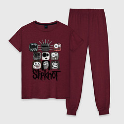 Пижама хлопковая женская Slipknot Masks, цвет: меланж-бордовый