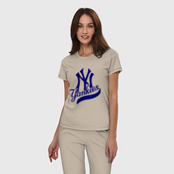Пижама хлопковая женская NY - Yankees, цвет: миндальный — фото 2