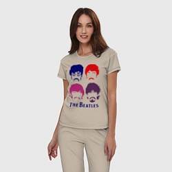 Пижама хлопковая женская The Beatles faces, цвет: миндальный — фото 2