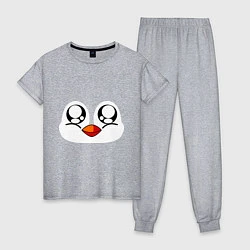 Пижама хлопковая женская Морда пингвина, цвет: меланж