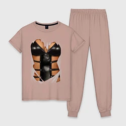 Пижама хлопковая женская Leather underwear, цвет: пыльно-розовый
