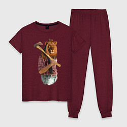 Пижама хлопковая женская Lion lumberjack, цвет: меланж-бордовый