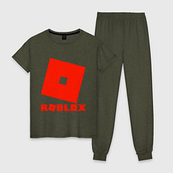 Пижама хлопковая женская Roblox Logo, цвет: меланж-хаки