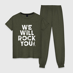 Пижама хлопковая женская We Wil Rock You, цвет: меланж-хаки