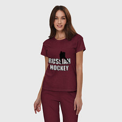 Пижама хлопковая женская Russian hockey, цвет: меланж-бордовый — фото 2