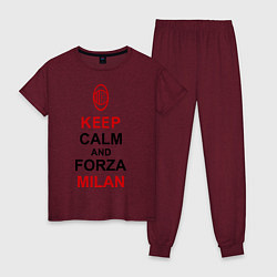 Пижама хлопковая женская Keep Calm & Forza Milan, цвет: меланж-бордовый