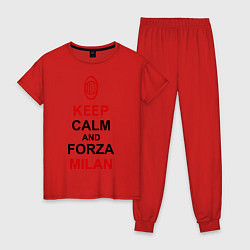 Пижама хлопковая женская Keep Calm & Forza Milan, цвет: красный