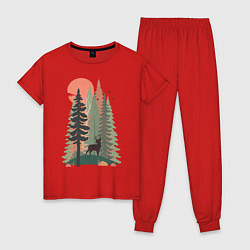Пижама хлопковая женская Forest Adventure, цвет: красный