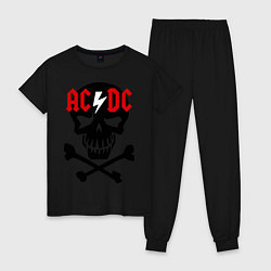 Пижама хлопковая женская AC/DC Skull, цвет: черный