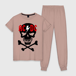 Пижама хлопковая женская AC/DC Skull, цвет: пыльно-розовый