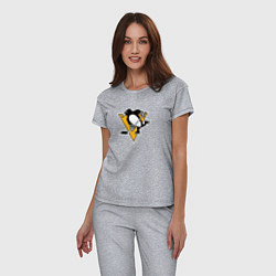Пижама хлопковая женская Pittsburgh Penguins: Evgeni Malkin, цвет: меланж — фото 2