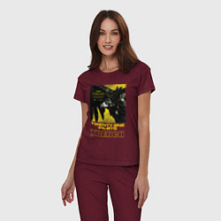 Пижама хлопковая женская TOP: TRENCH, цвет: меланж-бордовый — фото 2