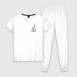 Пижама хлопковая женская Москва-чёрный логотип, цвет: белый
