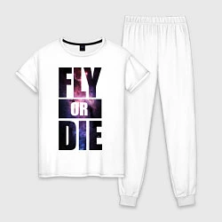 Пижама хлопковая женская Fly or Die: Space, цвет: белый