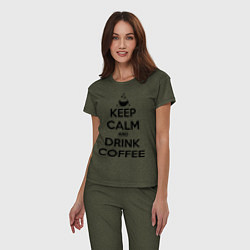 Пижама хлопковая женская Keep Calm & Drink Coffee, цвет: меланж-хаки — фото 2