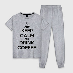 Пижама хлопковая женская Keep Calm & Drink Coffee, цвет: меланж