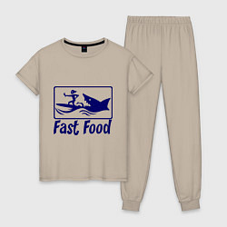 Пижама хлопковая женская Shark fast food, цвет: миндальный