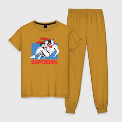 Пижама хлопковая женская Superman & Supergirl, цвет: горчичный