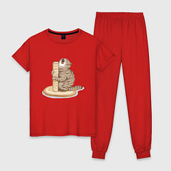 Пижама хлопковая женская Орущий Кот, цвет: красный