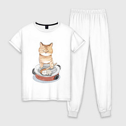 Пижама хлопковая женская Кот с Котенком, цвет: белый