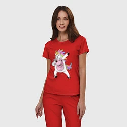 Пижама хлопковая женская Dabbing Unicorn, цвет: красный — фото 2