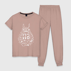 Пижама хлопковая женская Тоторо, цвет: пыльно-розовый