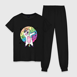 Пижама хлопковая женская Dab Unicorn, цвет: черный
