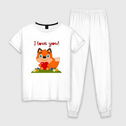Пижама хлопковая женская Влюбленная лисичка i love you!, цвет: белый