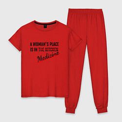 Пижама хлопковая женская Женщина в медицине, цвет: красный