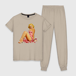Пижама хлопковая женская Retro PinUp Girl, цвет: миндальный