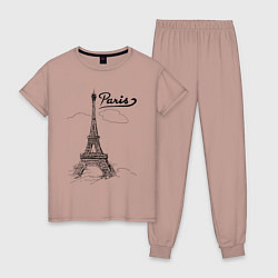 Пижама хлопковая женская Париж, цвет: пыльно-розовый
