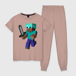 Пижама хлопковая женская Майнкрафт, цвет: пыльно-розовый