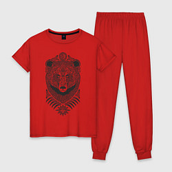 Пижама хлопковая женская Медведь, цвет: красный