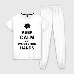 Пижама хлопковая женская Keep Calm & Wash Hands, цвет: белый