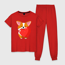 Пижама хлопковая женская Милый корги, цвет: красный